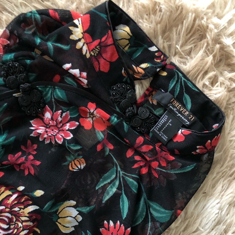 Forever 21 Floral Sheer Mesh Bodysuit